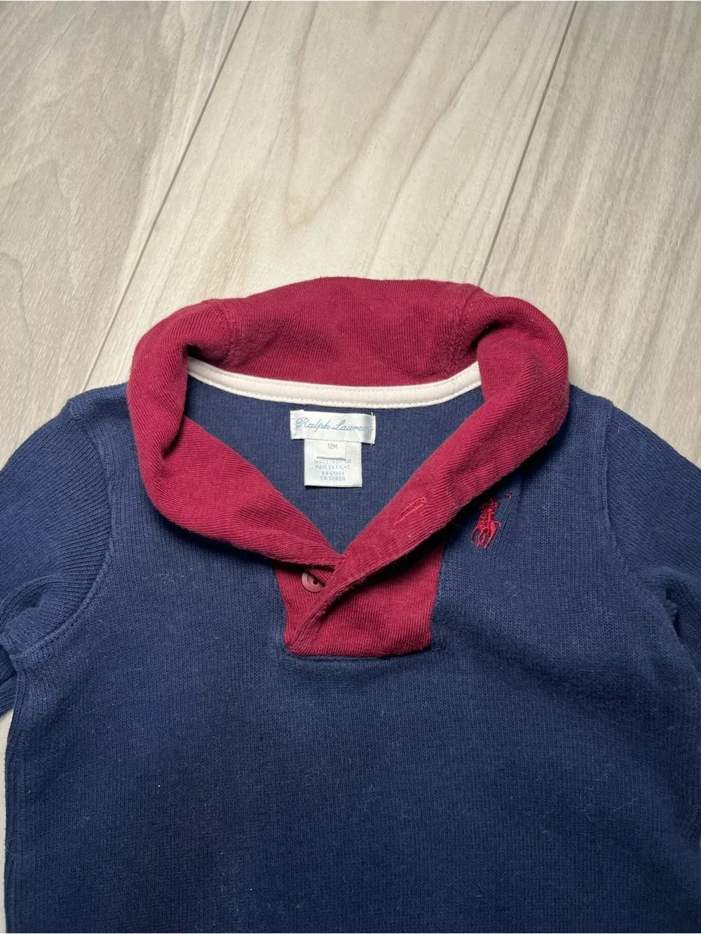 Ralph Lauren Navy One-Piece with Burgundy Collar & Cuffs